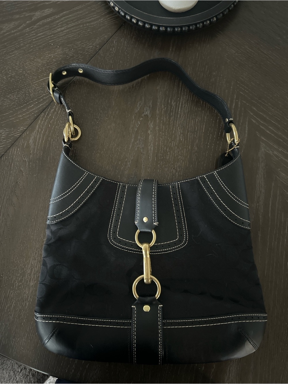 Coach Black Shoulder Bag with Gold Hardware